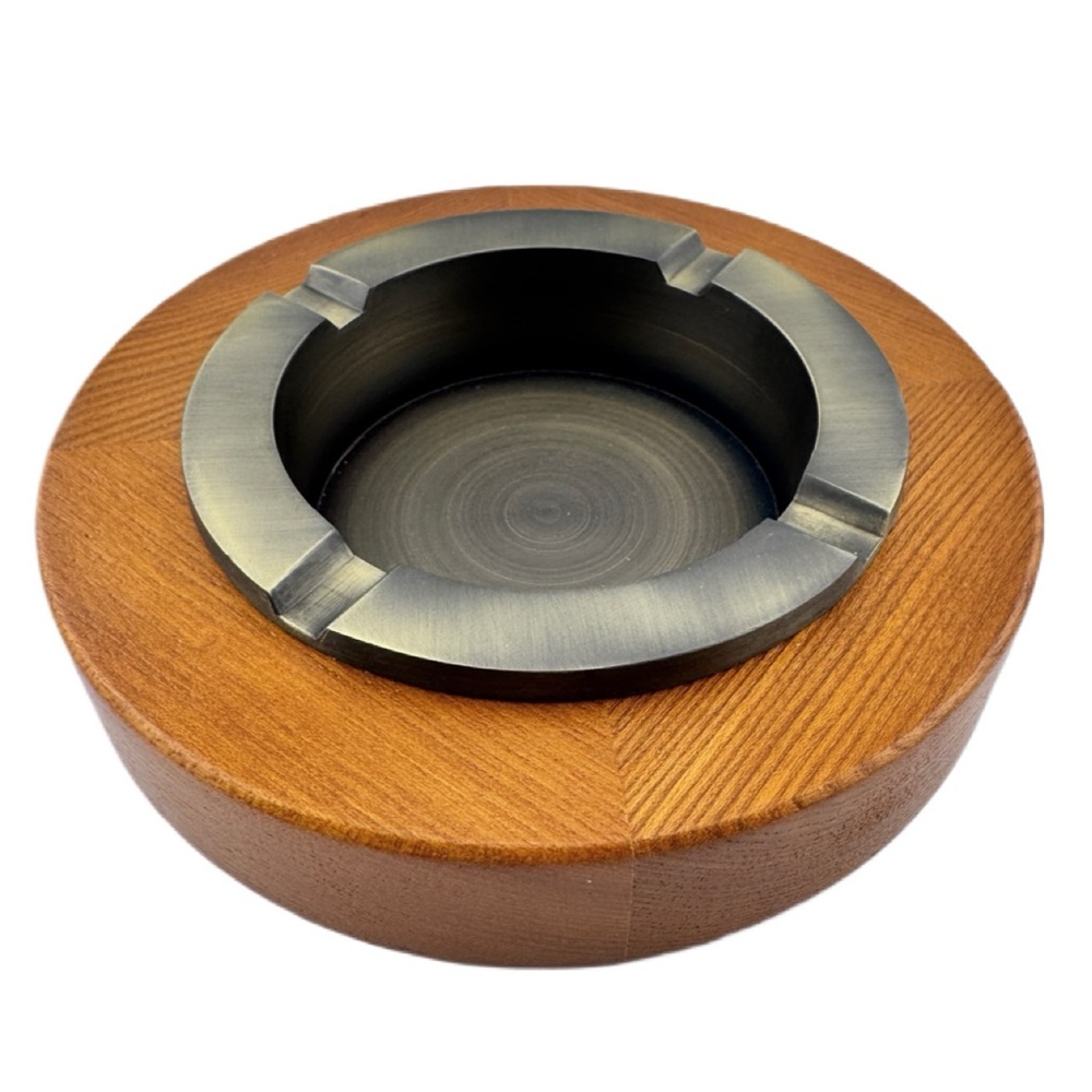 MCM Style Heavy Wood Metal Insert Ashtray